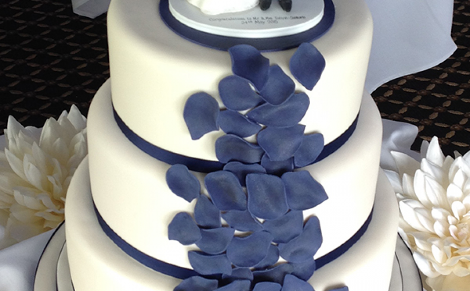 3 Tier Ivory Blue Wedding Cake from £432
