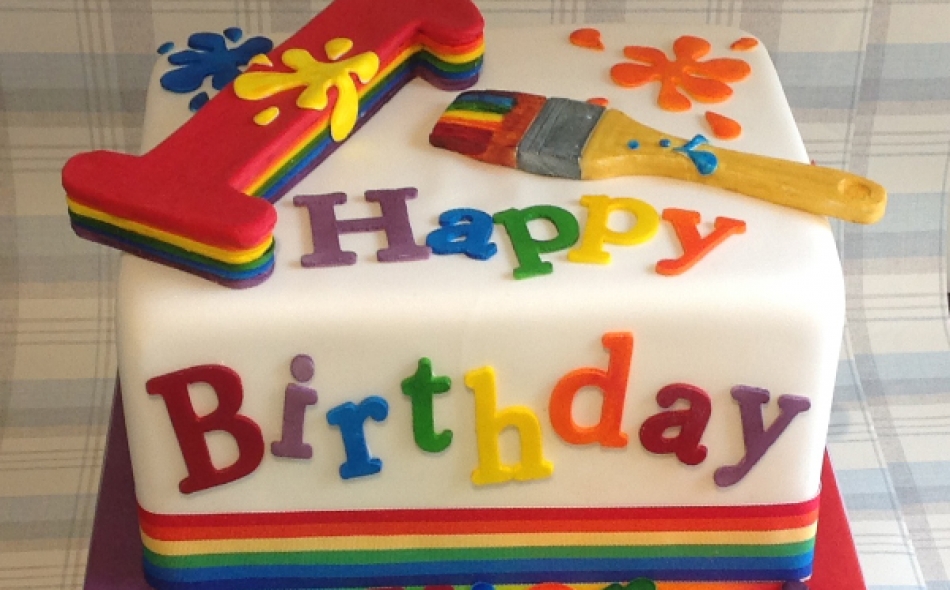 Rainbow Themed Basic Celebration Cake with rainbow sponge from £140, feeds 70+