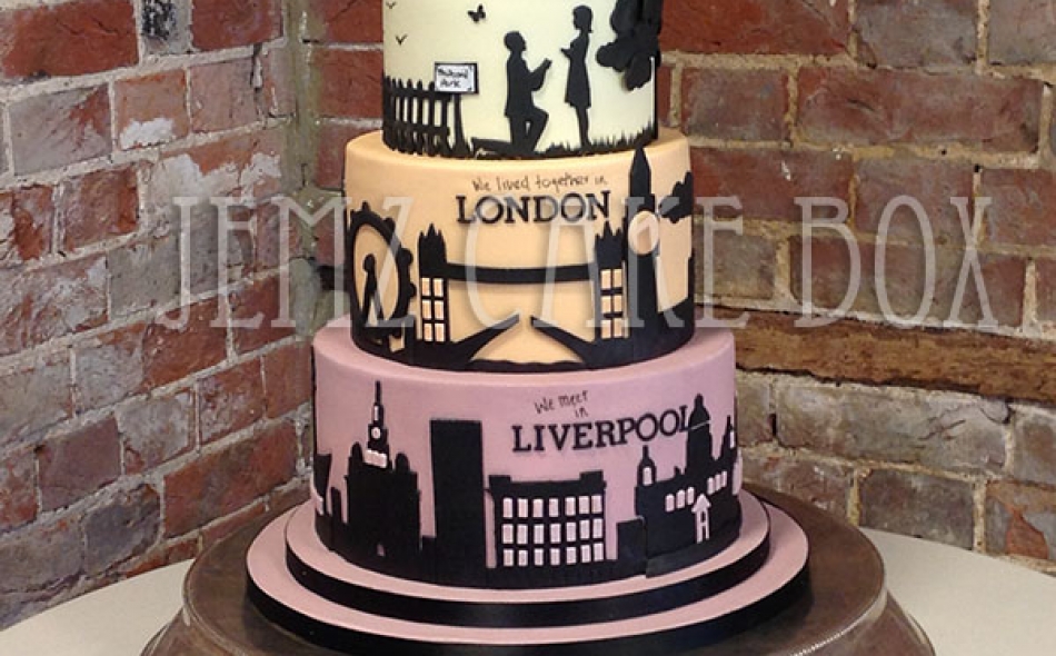 Silhouette London Liverpool Skyline Wedding Cake From £650