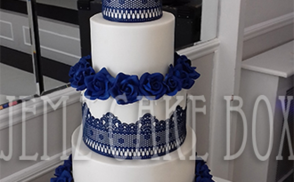 5 Tier Blue Lace Wedding Cake from £695