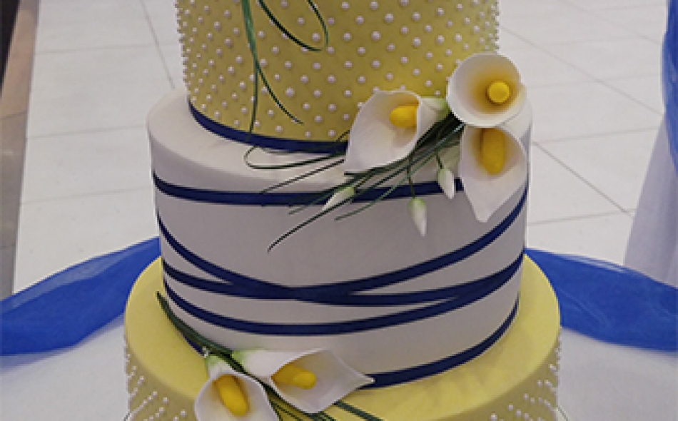 3 Tier Yellow & Blue Calla Lily Wedding Cake £570