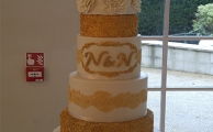 7 Tier Ivory Gold Glitter Wedding Cake