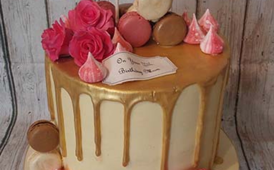 Rose Macaron Drip Cake
