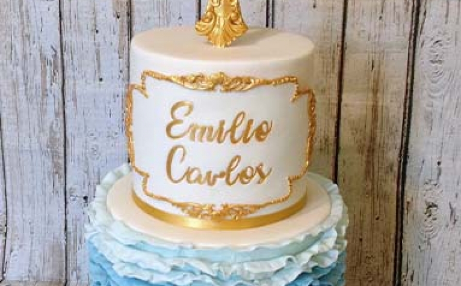 Blue Ombre Ruffle Christening Cake
