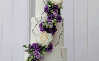 Violet Floral Wedding Cake