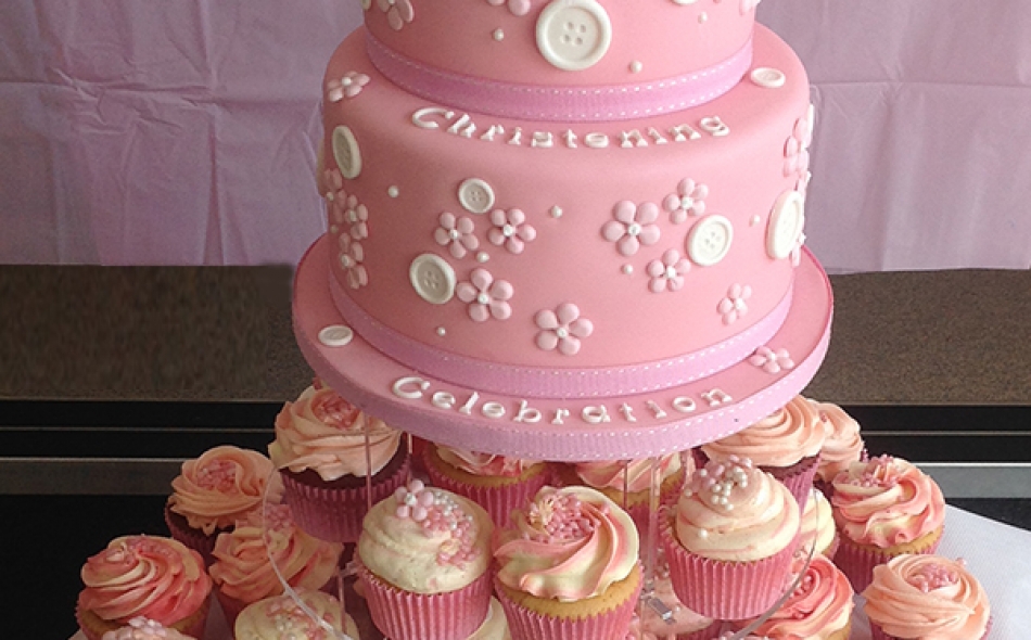 Christening Celebration Cake And Cupcakes